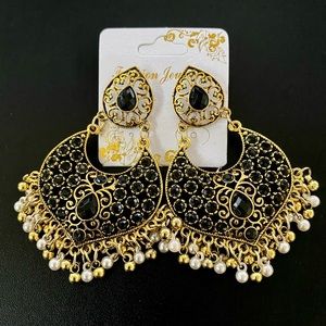 NEW Jhumka/Chandbali Earrings in Black and Gold